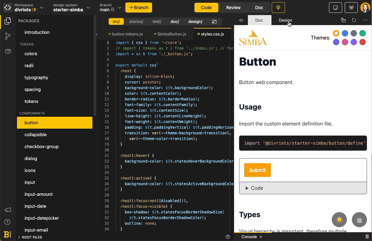 Animation showing toggle between Doc and Design tab inside Backlight