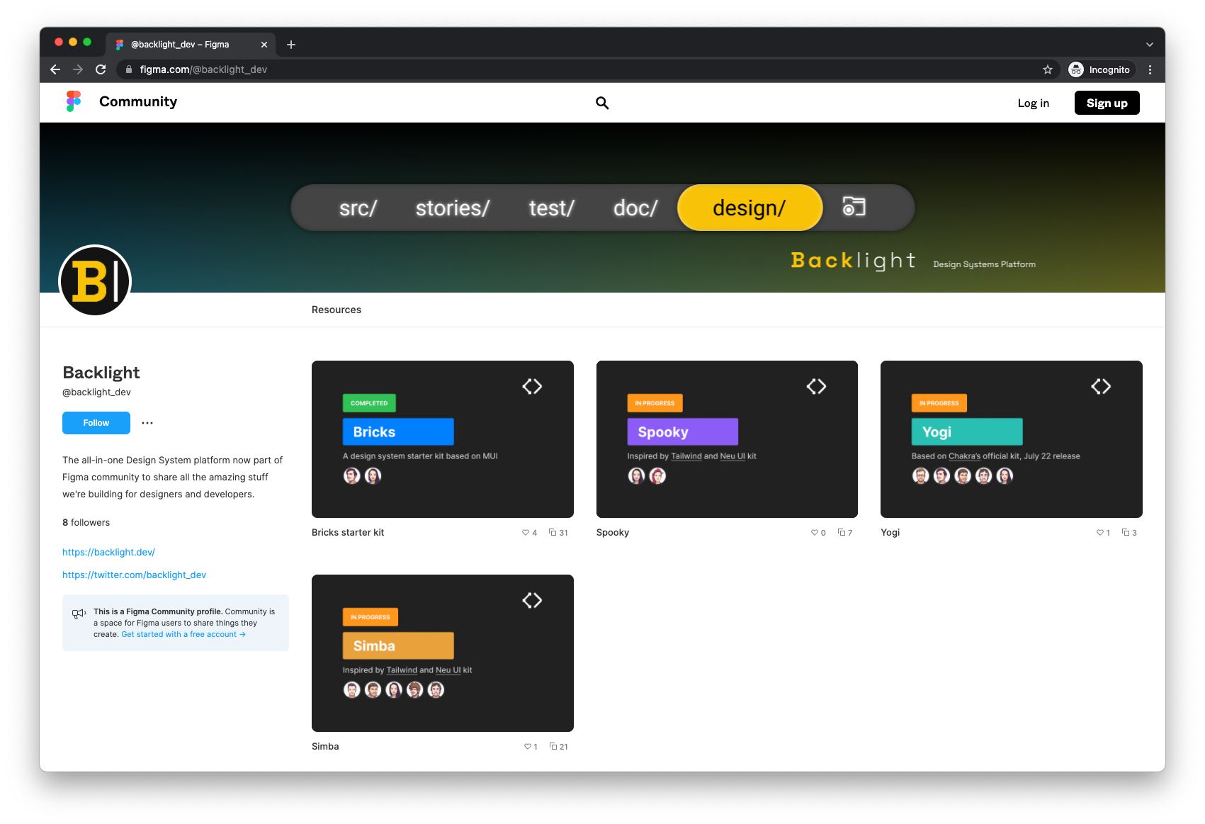 Backlight page inside Figma community screenshot