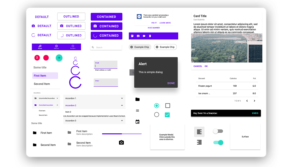 Screenshot of all Origami components side-by-side
